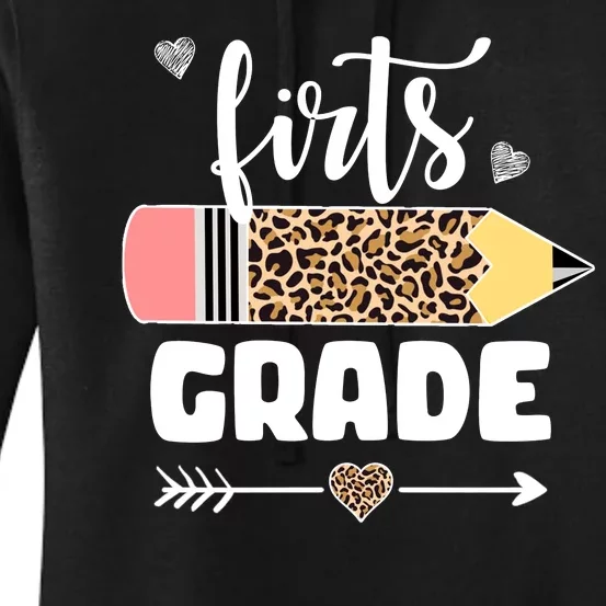 First Grade Leopard Pencil 1st Grader Students Teachers Women's Pullover Hoodie