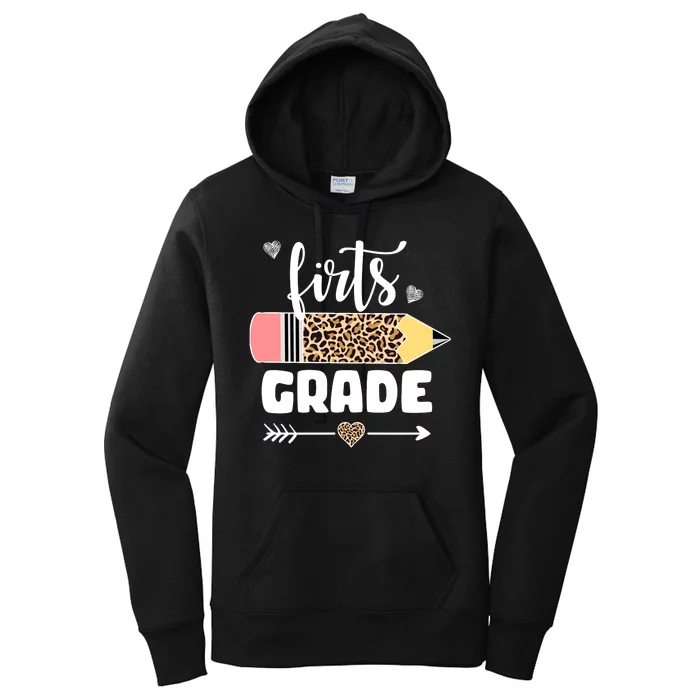 First Grade Leopard Pencil 1st Grader Students Teachers Women's Pullover Hoodie