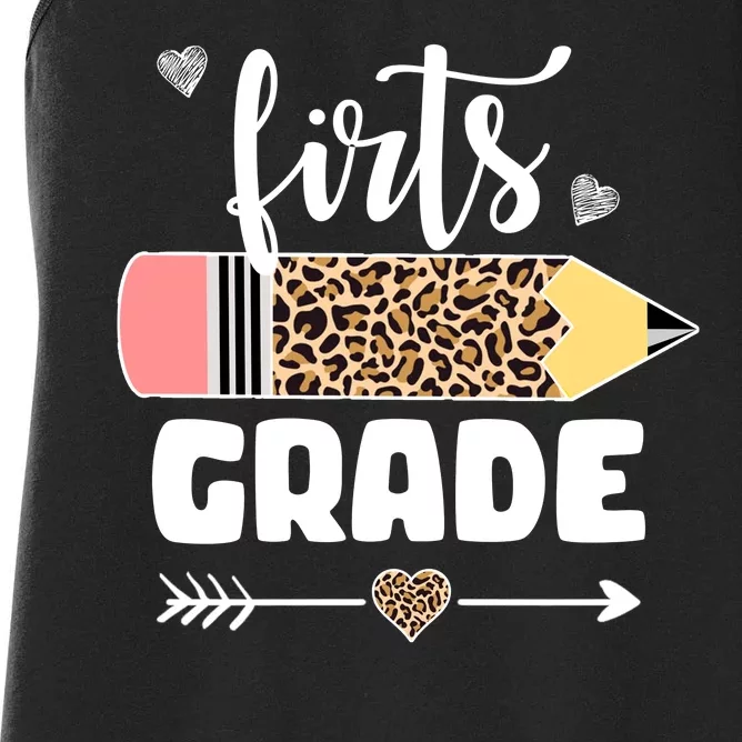 First Grade Leopard Pencil 1st Grader Students Teachers Women's Racerback Tank