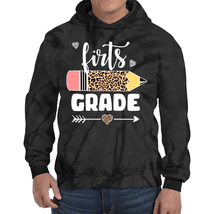 First Grade Leopard Pencil 1st Grader Students Teachers Tie Dye Hoodie