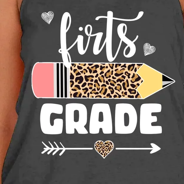 First Grade Leopard Pencil 1st Grader Students Teachers Women's Knotted Racerback Tank