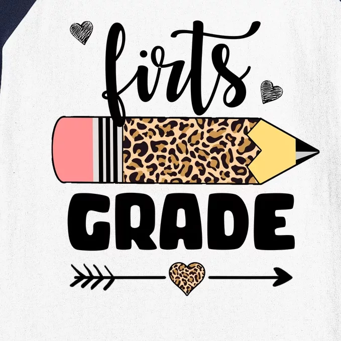 First Grade Leopard Pencil 1st Grader Students Teachers Baseball Sleeve Shirt