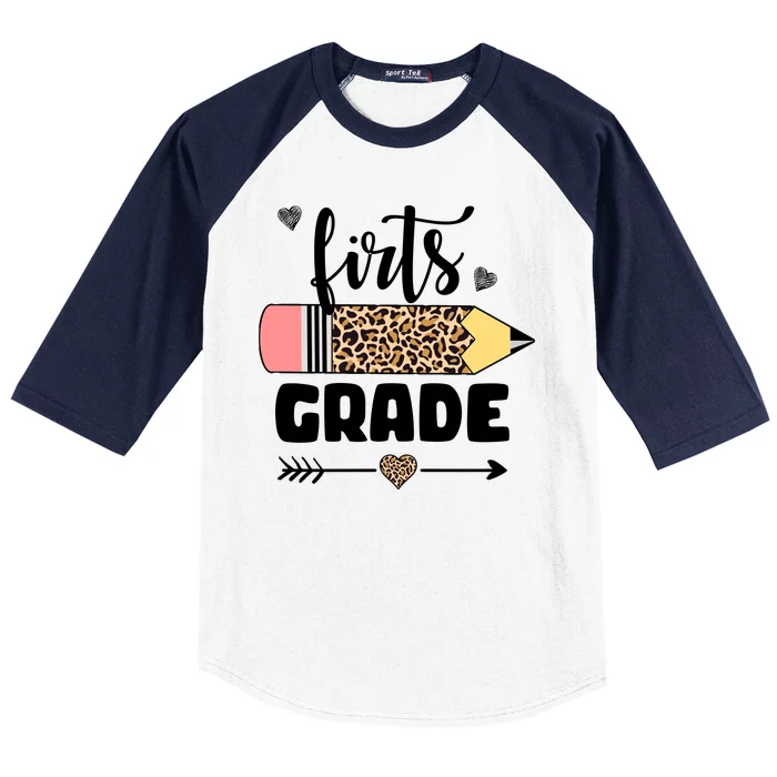 First Grade Leopard Pencil 1st Grader Students Teachers Baseball Sleeve Shirt