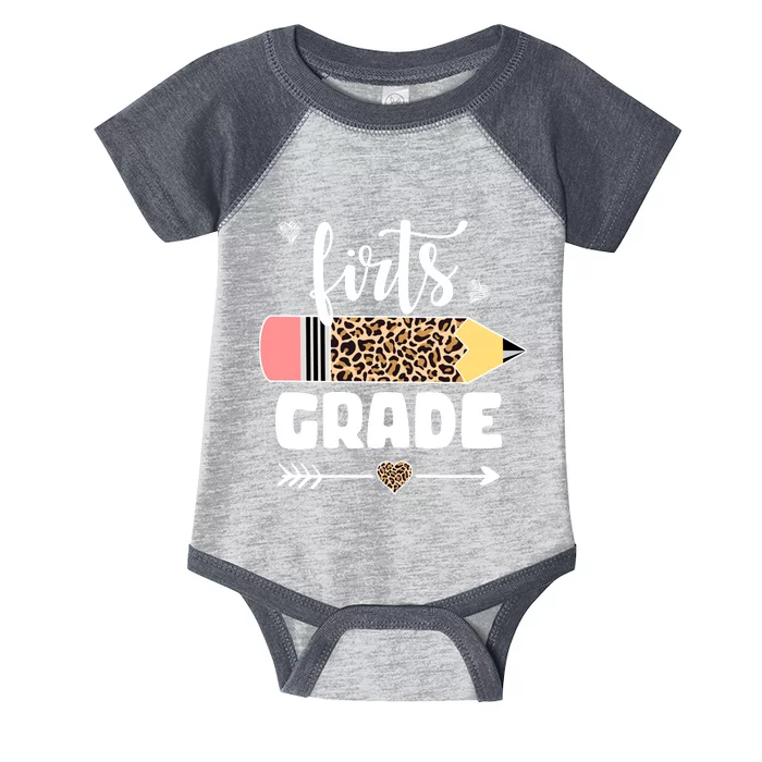 First Grade Leopard Pencil 1st Grader Students Teachers Infant Baby Jersey Bodysuit