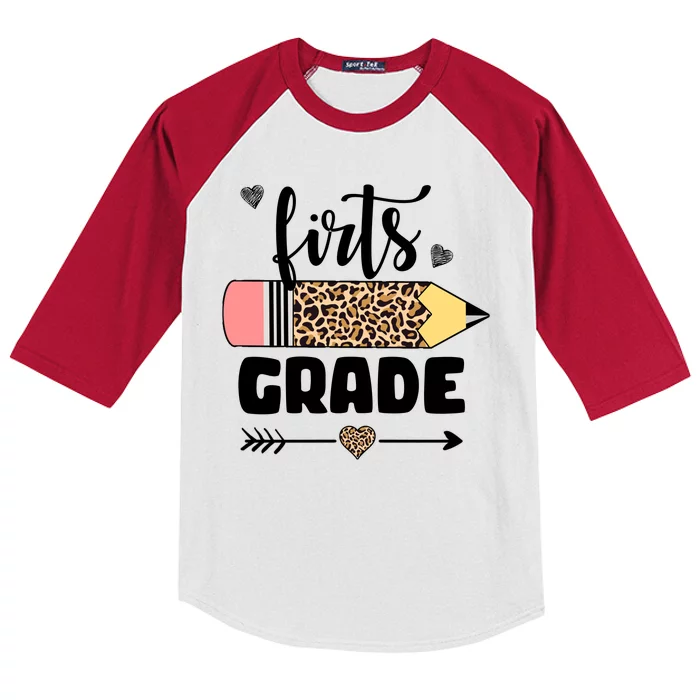 First Grade Leopard Pencil 1st Grader Students Teachers Kids Colorblock Raglan Jersey