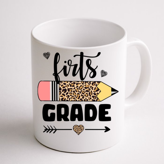 First Grade Leopard Pencil 1st Grader Students Teachers Front & Back Coffee Mug