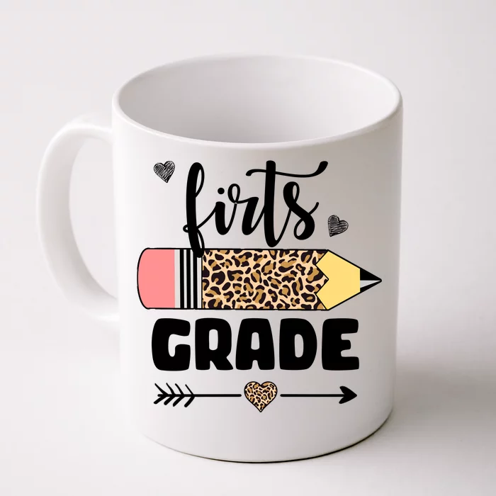 First Grade Leopard Pencil 1st Grader Students Teachers Front & Back Coffee Mug