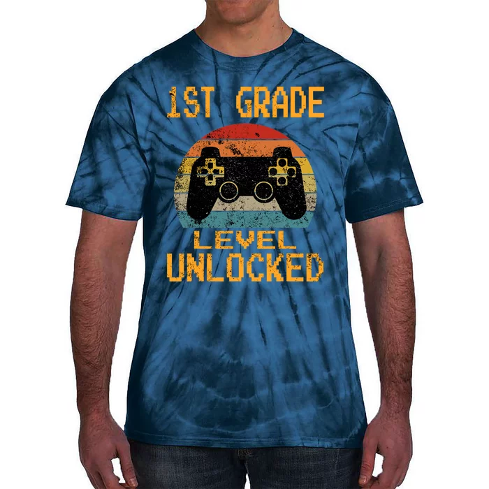 First Grade Level Unlocked Gamer 1st Day Of School Boy Tie-Dye T-Shirt