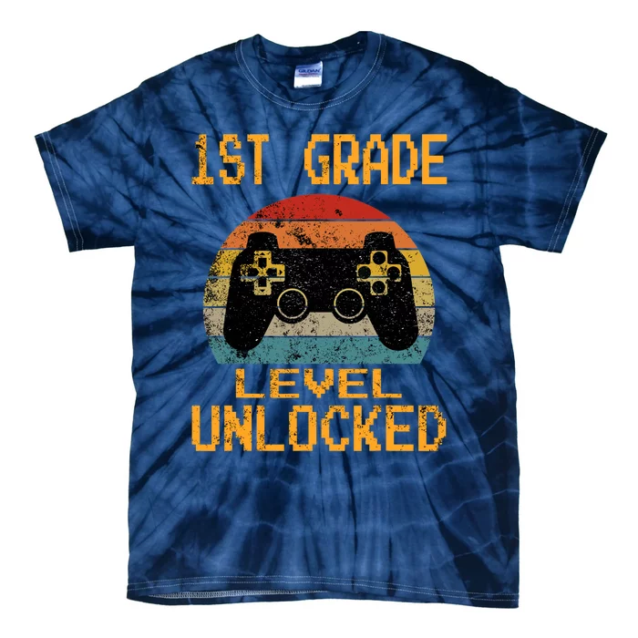 First Grade Level Unlocked Gamer 1st Day Of School Boy Tie-Dye T-Shirt