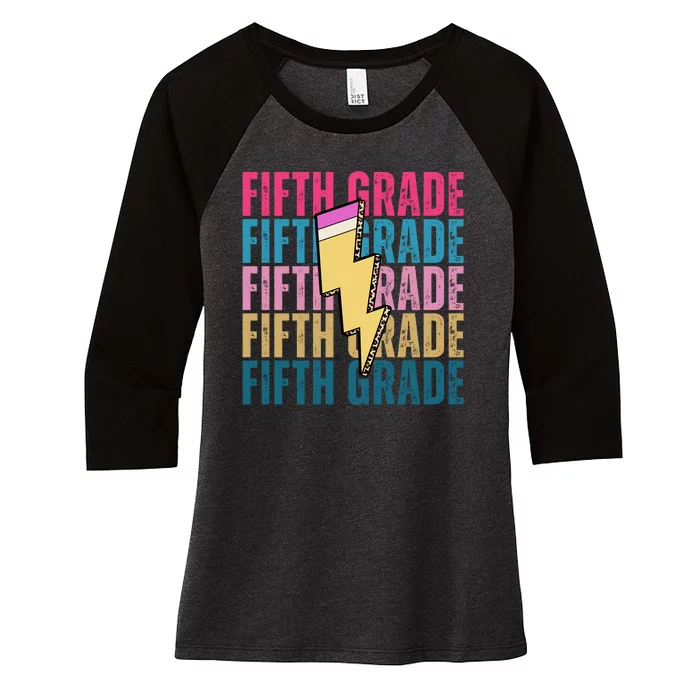 Fifth Grade Lightning Pencil Back To School Women's Tri-Blend 3/4-Sleeve Raglan Shirt