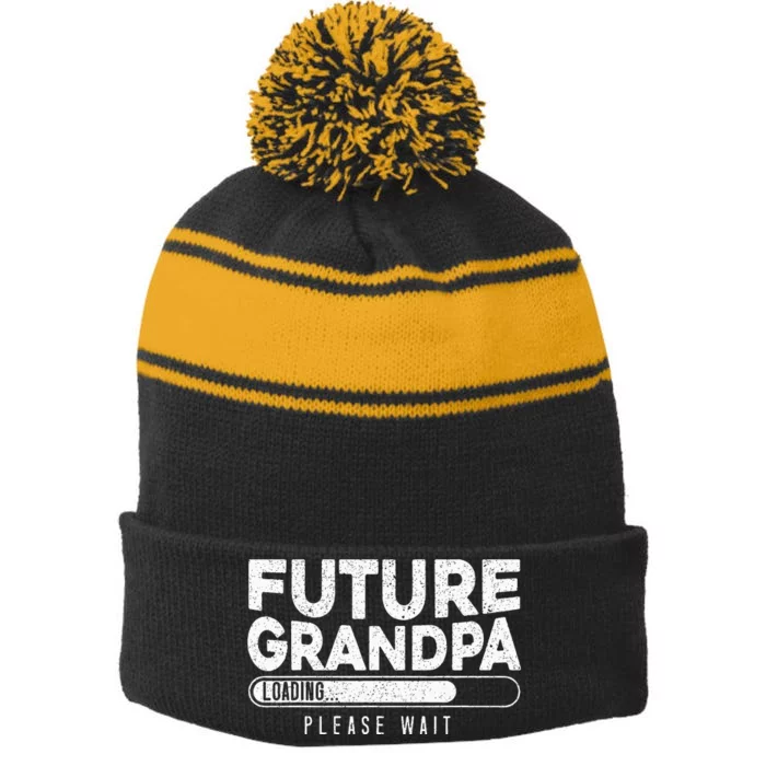 Future Grandpa Loading Baby Announcement Gender Reveal Stripe Pom Pom Beanie