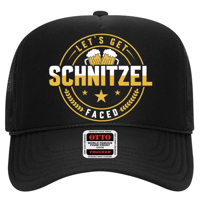 Funny German LetS Get Schnitzel Faced Graphic High Crown Mesh Trucker Hat