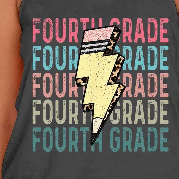 Fourth Grade Lightning Bolt Pencil Retro Teacher Girls Women's Knotted Racerback Tank