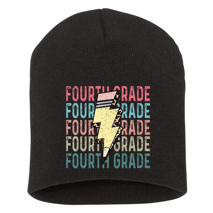 Fourth Grade Lightning Bolt Pencil Retro Teacher Girls Short Acrylic Beanie