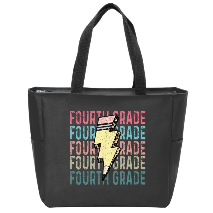 Fourth Grade Lightning Bolt Pencil Retro Teacher Girls Zip Tote Bag