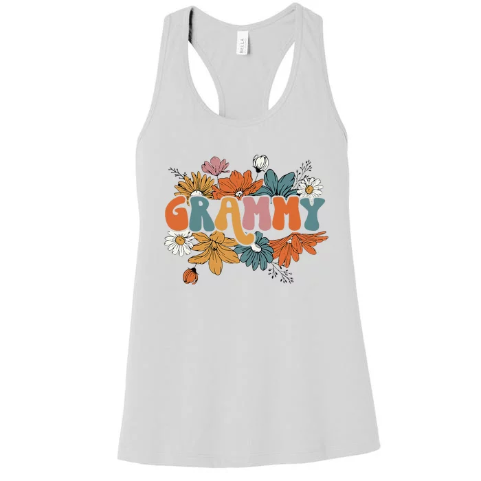 Floral Grammy Life Thankful Grammy Thanksgiving Mothers Day Women's Racerback Tank