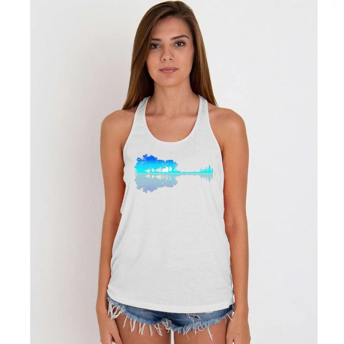 Funny Guitar Lake Shadow Love Guitar Musician Women's Knotted Racerback Tank