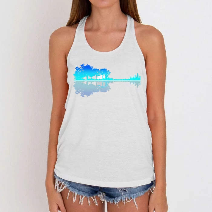 Funny Guitar Lake Shadow Love Guitar Musician Women's Knotted Racerback Tank