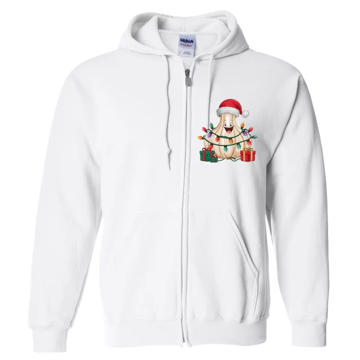 Funny Garlic Lover Xmas Lighting Santa Hat Garlic Christmas Full Zip Hoodie