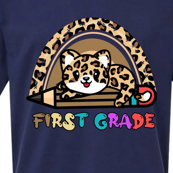 First Grade Leopard Rainbow Teacher 1St Grade Meaningful Gift Sueded Cloud Jersey T-Shirt