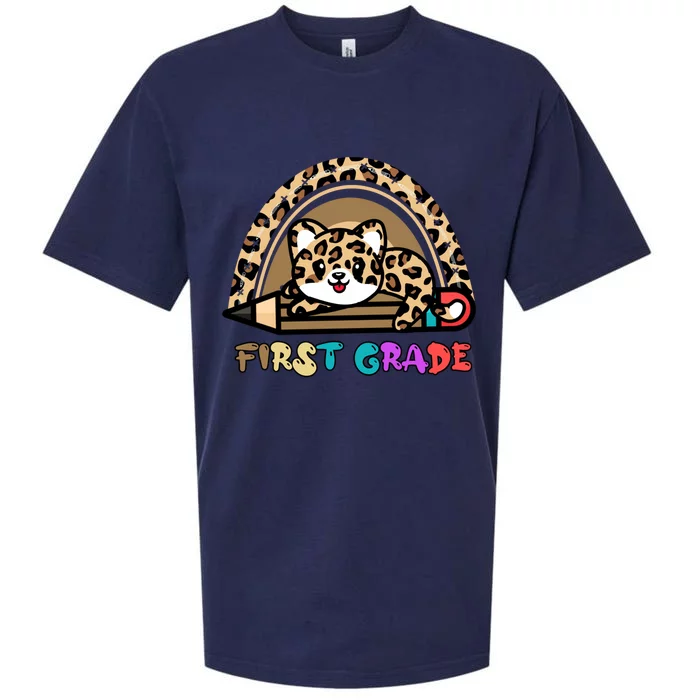 First Grade Leopard Rainbow Teacher 1St Grade Meaningful Gift Sueded Cloud Jersey T-Shirt