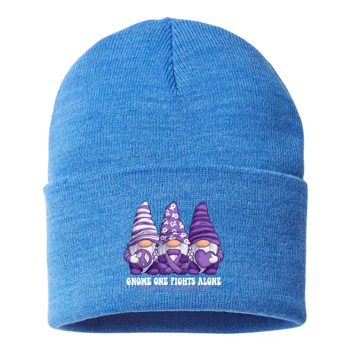 Funny Gnomies Migraine Headache Awareness Purple Ribbon Gift Sustainable Knit Beanie