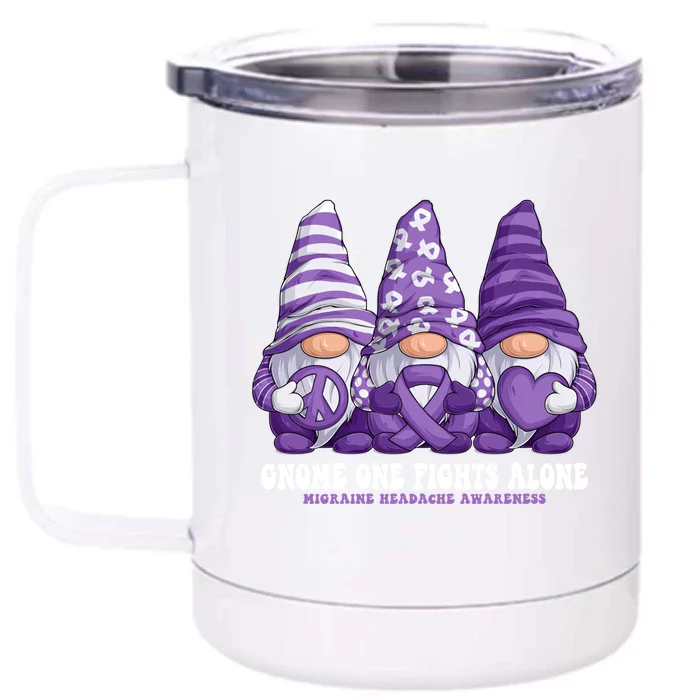 Funny Gnomies Migraine Headache Awareness Purple Ribbon Gift Front & Back 12oz Stainless Steel Tumbler Cup