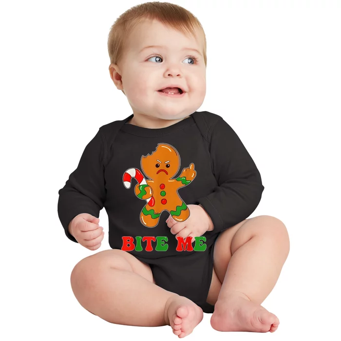 Funny Gingerbread Man Bite Me Christmas Cookie Costume Baby Long Sleeve Bodysuit