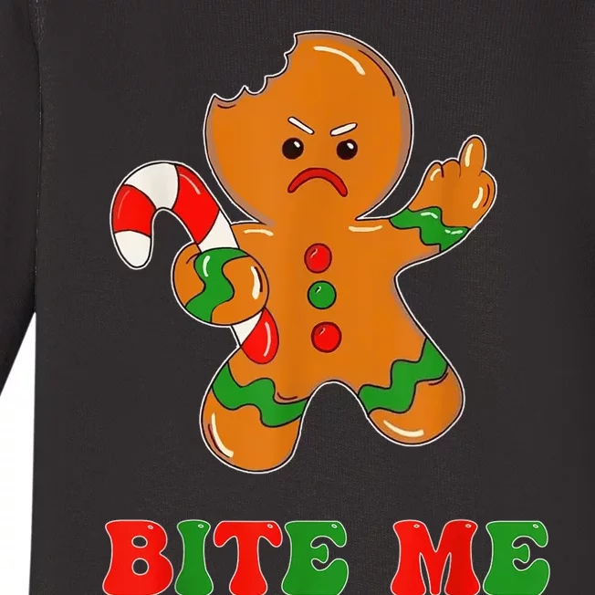 Funny Gingerbread Man Bite Me Christmas Cookie Costume Baby Long Sleeve Bodysuit