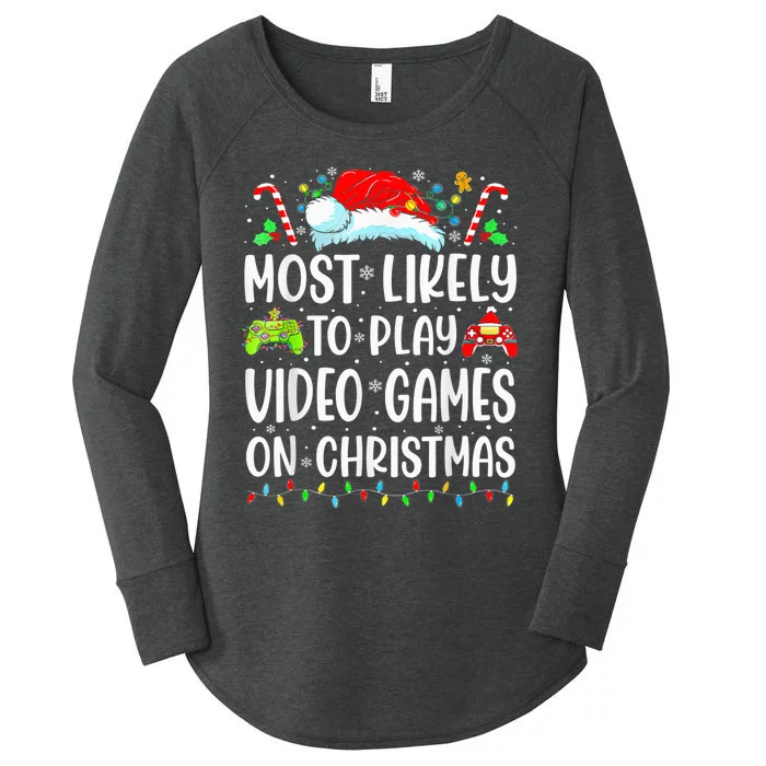 Funny Gamer Most Likely To Play Video Games On Christmas Women's Perfect Tri Tunic Long Sleeve Shirt