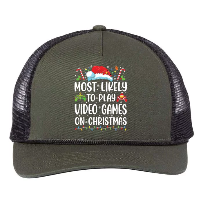 Funny Gamer Most Likely To Play Video Games On Christmas Retro Rope Trucker Hat Cap