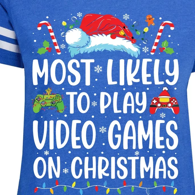 Funny Gamer Most Likely To Play Video Games On Christmas Enza Ladies Jersey Football T-Shirt