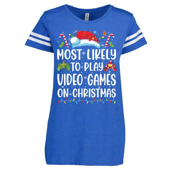 Funny Gamer Most Likely To Play Video Games On Christmas Enza Ladies Jersey Football T-Shirt