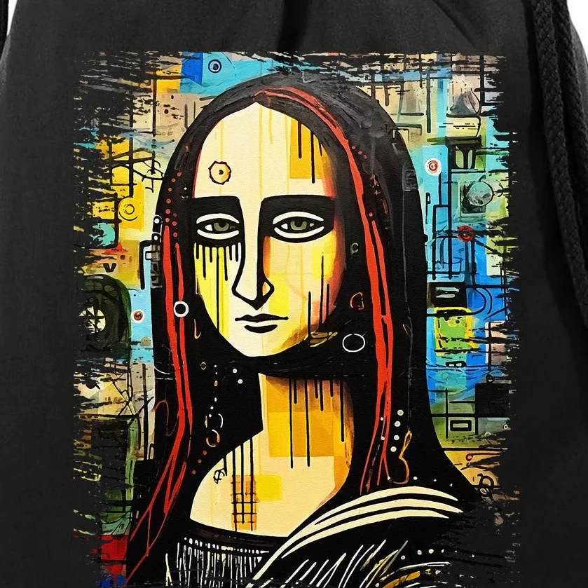 Funny Gothic Mona Lisa 90s Pop Art Graffiti Style Aesthetic Drawstring Bag