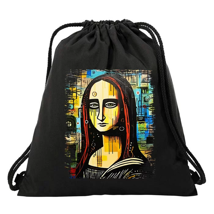 Funny Gothic Mona Lisa 90s Pop Art Graffiti Style Aesthetic Drawstring Bag