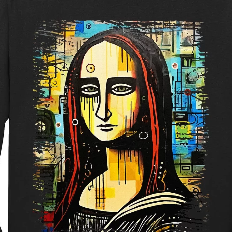 Funny Gothic Mona Lisa 90s Pop Art Graffiti Style Aesthetic Tall Long Sleeve T-Shirt