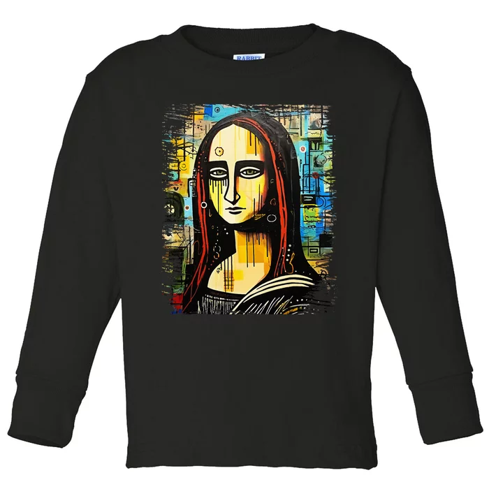 Funny Gothic Mona Lisa 90s Pop Art Graffiti Style Aesthetic Toddler Long Sleeve Shirt