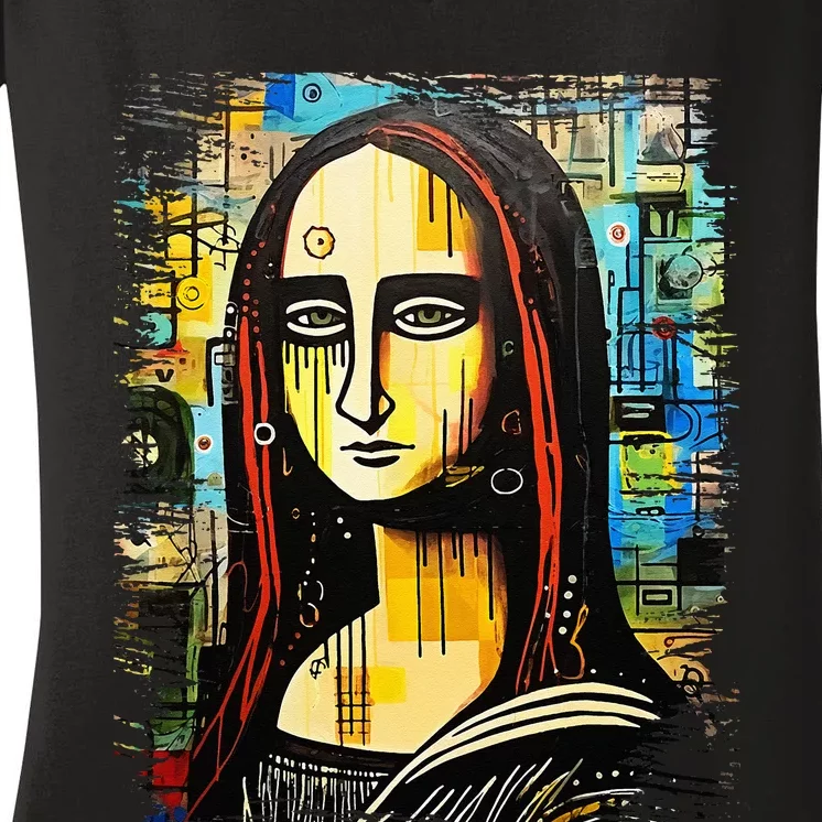 Funny Gothic Mona Lisa 90s Pop Art Graffiti Style Aesthetic Women's V-Neck T-Shirt