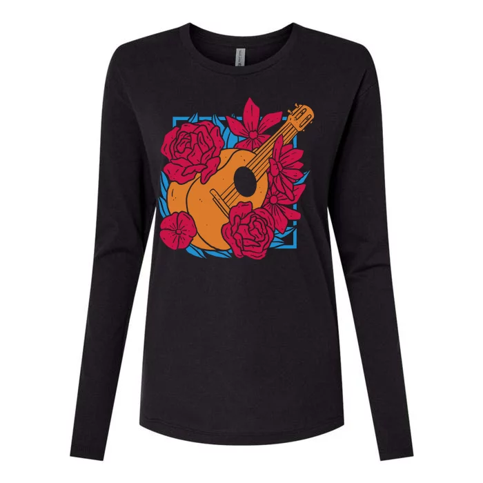 Floral Guitar Music Womens Cotton Relaxed Long Sleeve T-Shirt