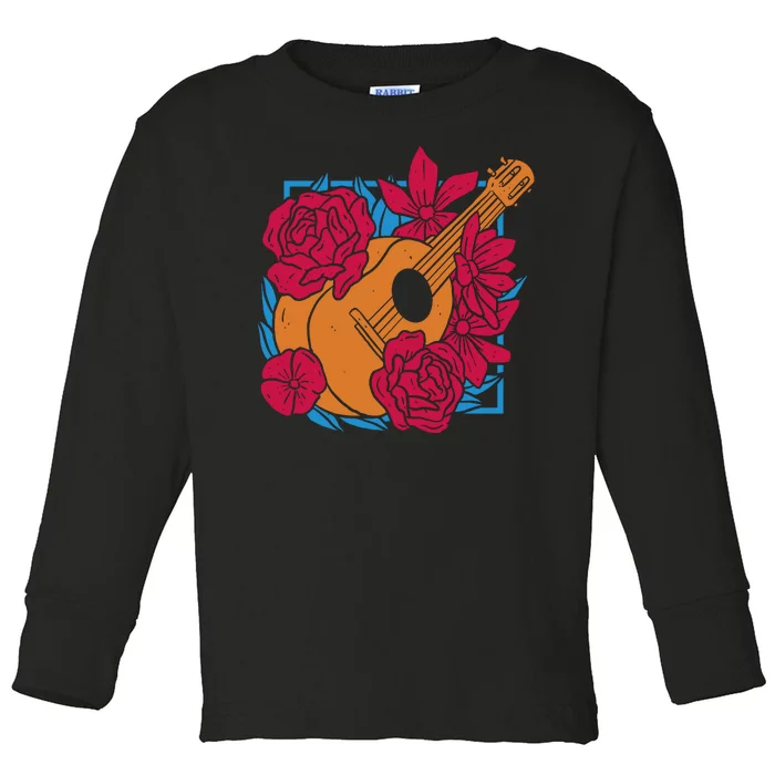 Floral Guitar Music Toddler Long Sleeve Shirt