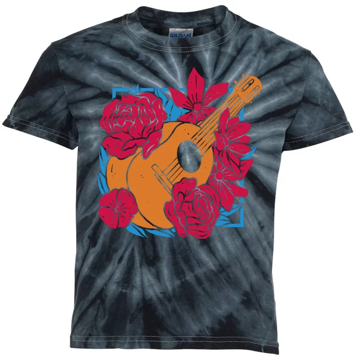 Floral Guitar Music Kids Tie-Dye T-Shirt