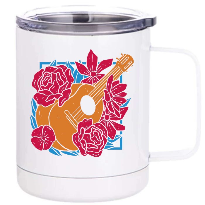 Floral Guitar Music Front & Back 12oz Stainless Steel Tumbler Cup