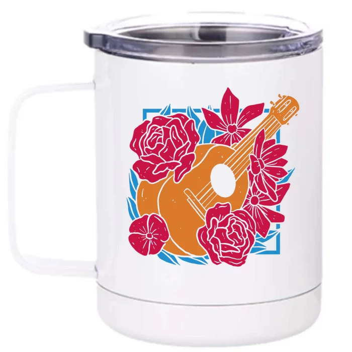 Floral Guitar Music Front & Back 12oz Stainless Steel Tumbler Cup