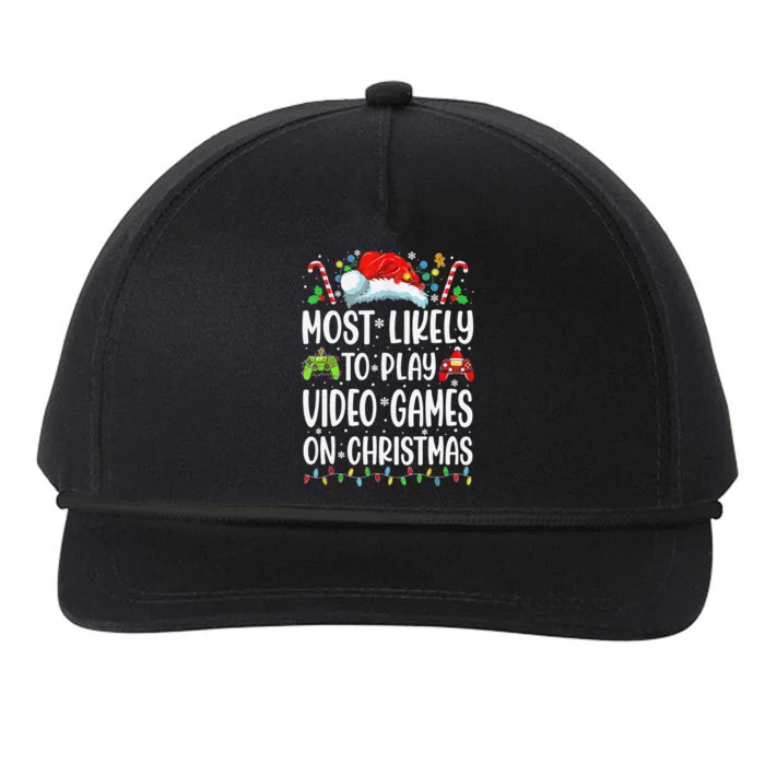 Funny Gamer Most Likely To Play Video Games On Christmas Snapback Five-Panel Rope Hat