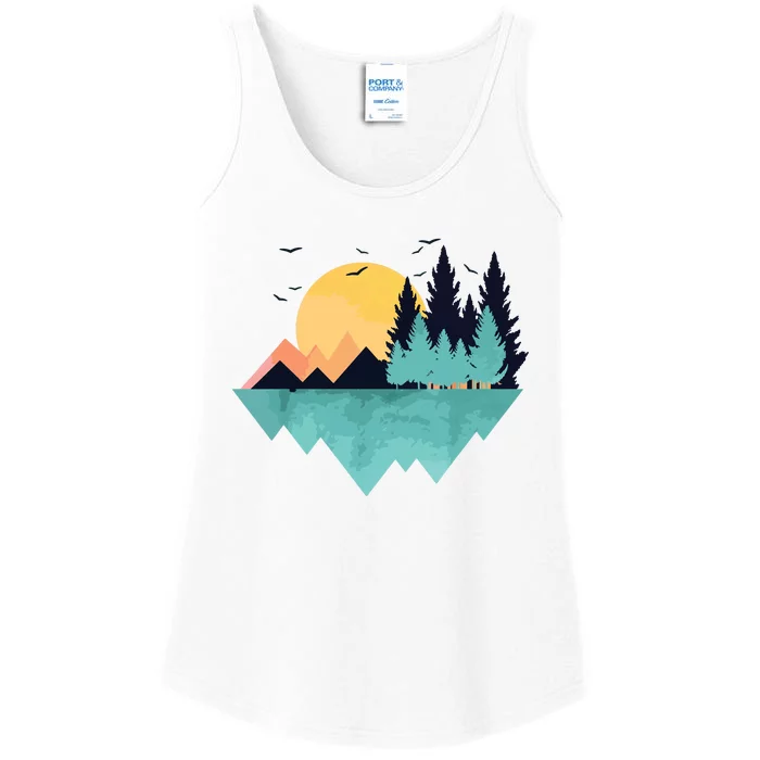 Funny Geometric Mountain Abstract Geometry Outdoor Gifts Ladies Essential Tank