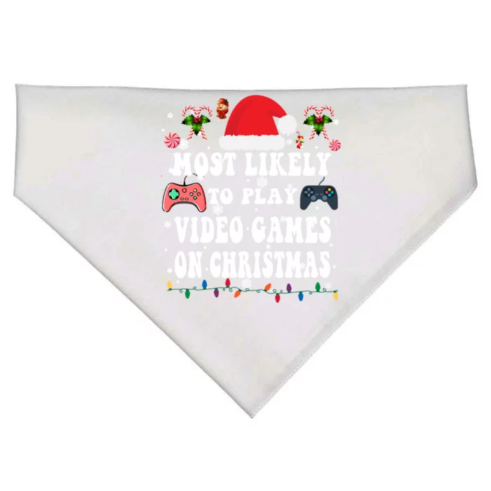 Funny Gamer Most Likely To Play Video Games On Christmas Great Gift USA-Made Doggie Bandana