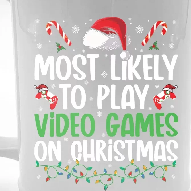 Funny Gamer Most Likely To Play Video Games On Christmas Cute Gift Front & Back Beer Stein