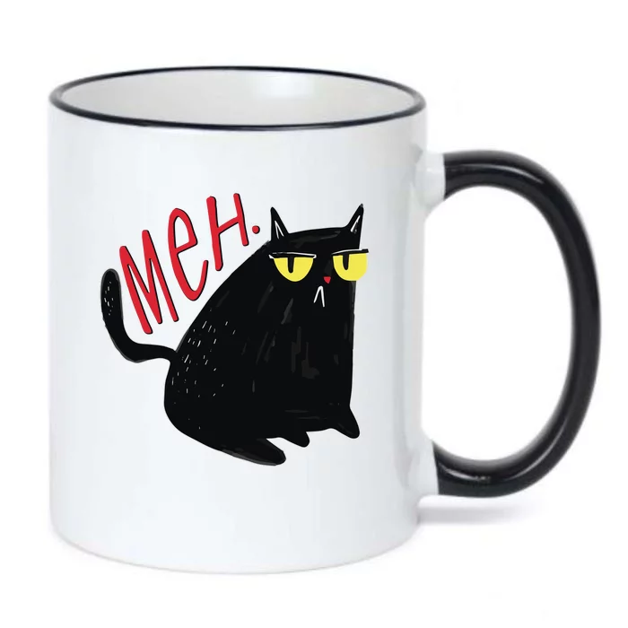 Funny Grumpy Meh Cat Black Color Changing Mug