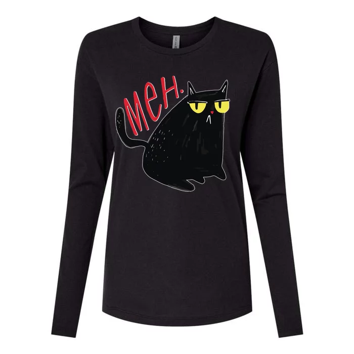 Funny Grumpy Meh Cat Womens Cotton Relaxed Long Sleeve T-Shirt