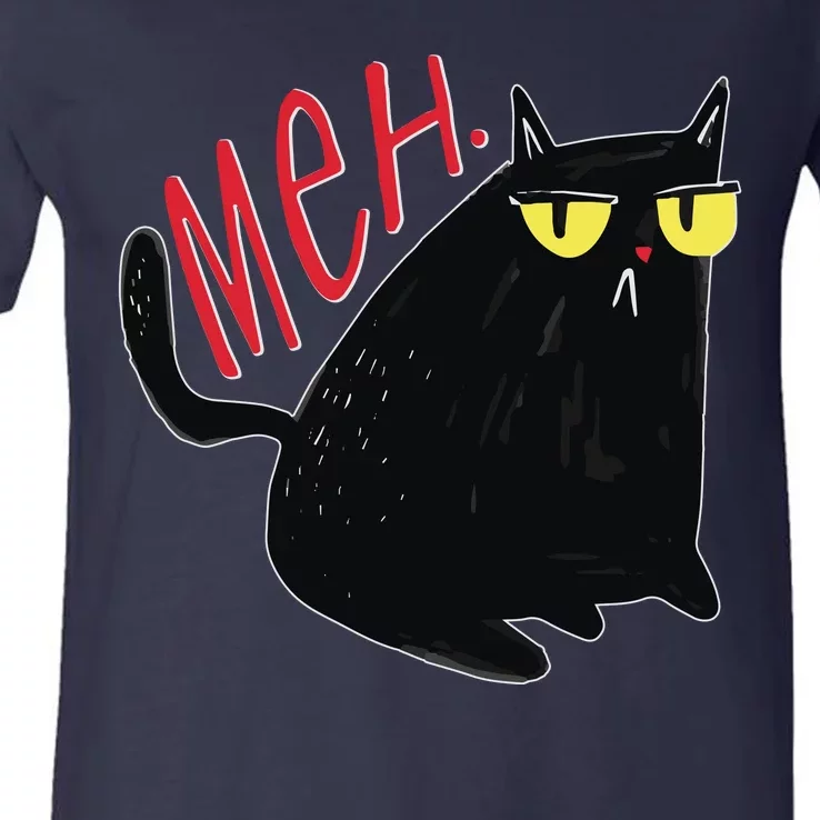 Funny Grumpy Meh Cat V-Neck T-Shirt